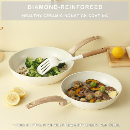 Pots and Pans Set Non stick, Ceramic Cookware Set Nonstick Kitchen Cooking Set w/Frying Pan Saucepan Saute Pan Casserole