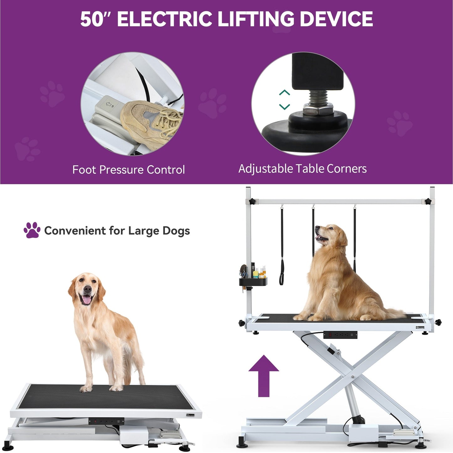 Professional Electric Dog Grooming Table for Large Dogs Heavy Duty Pet Grooming Table w/Aluminum Dog Grooming Arm - 50''W