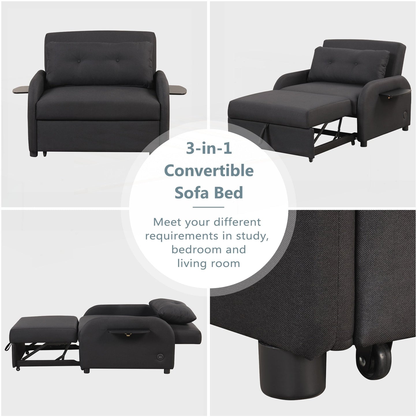 Pull Out Sofa Sleeper 3 in 1 with 2 Wing Table