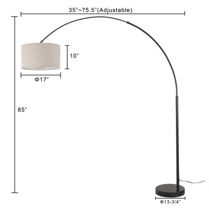 Q-Max 81 Steel Adjustable Arching Floor Lamp With Extra Large Shade and Marble Base