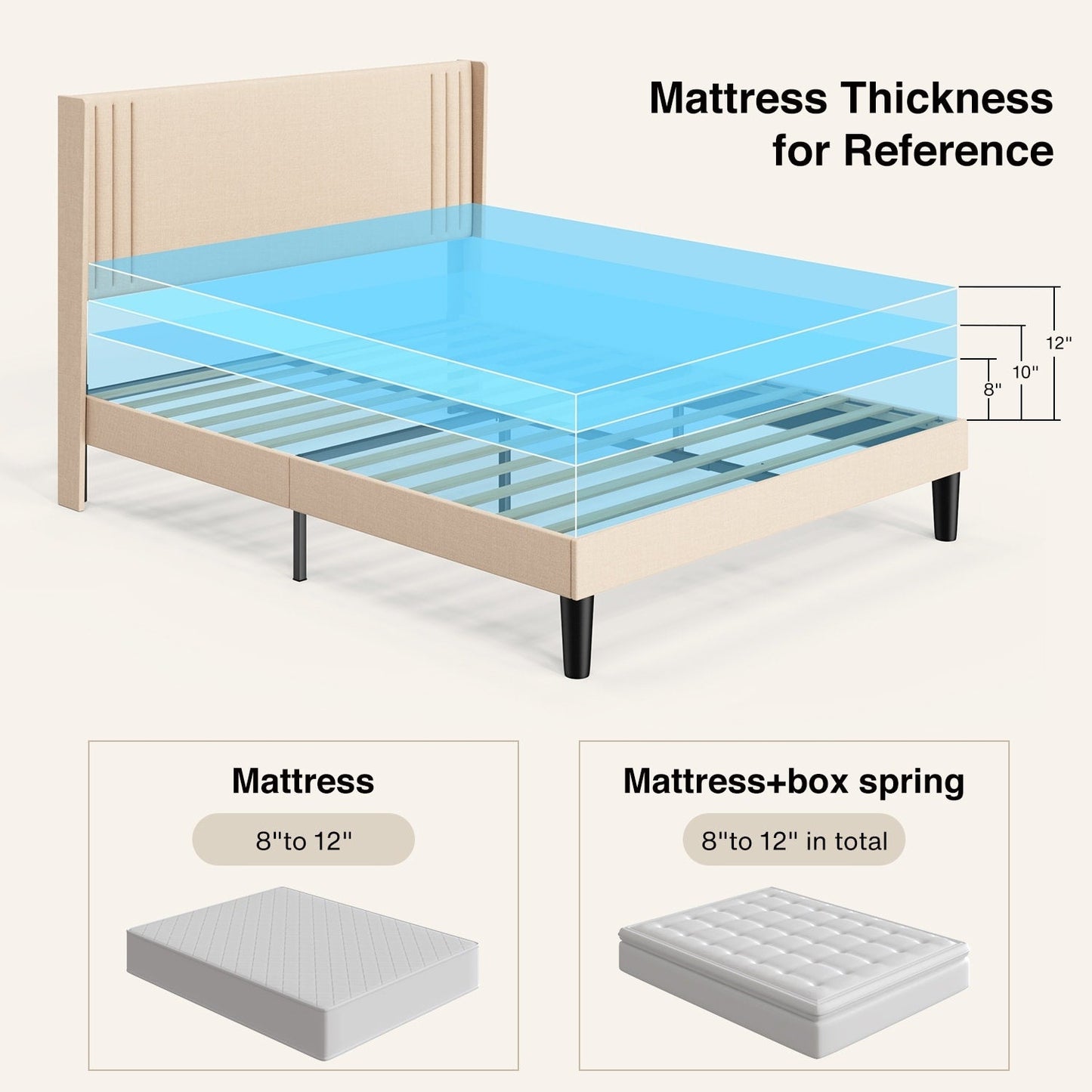 Queen/ Full Vertical Channels Upholstered Bed with Wingback Headboard