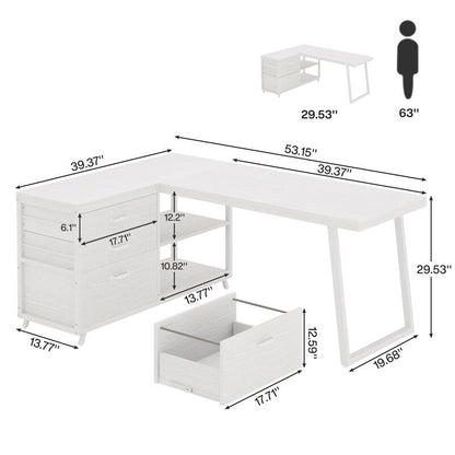 Reversible L Shaped Desk With File Drawers, Corner Computer Desk