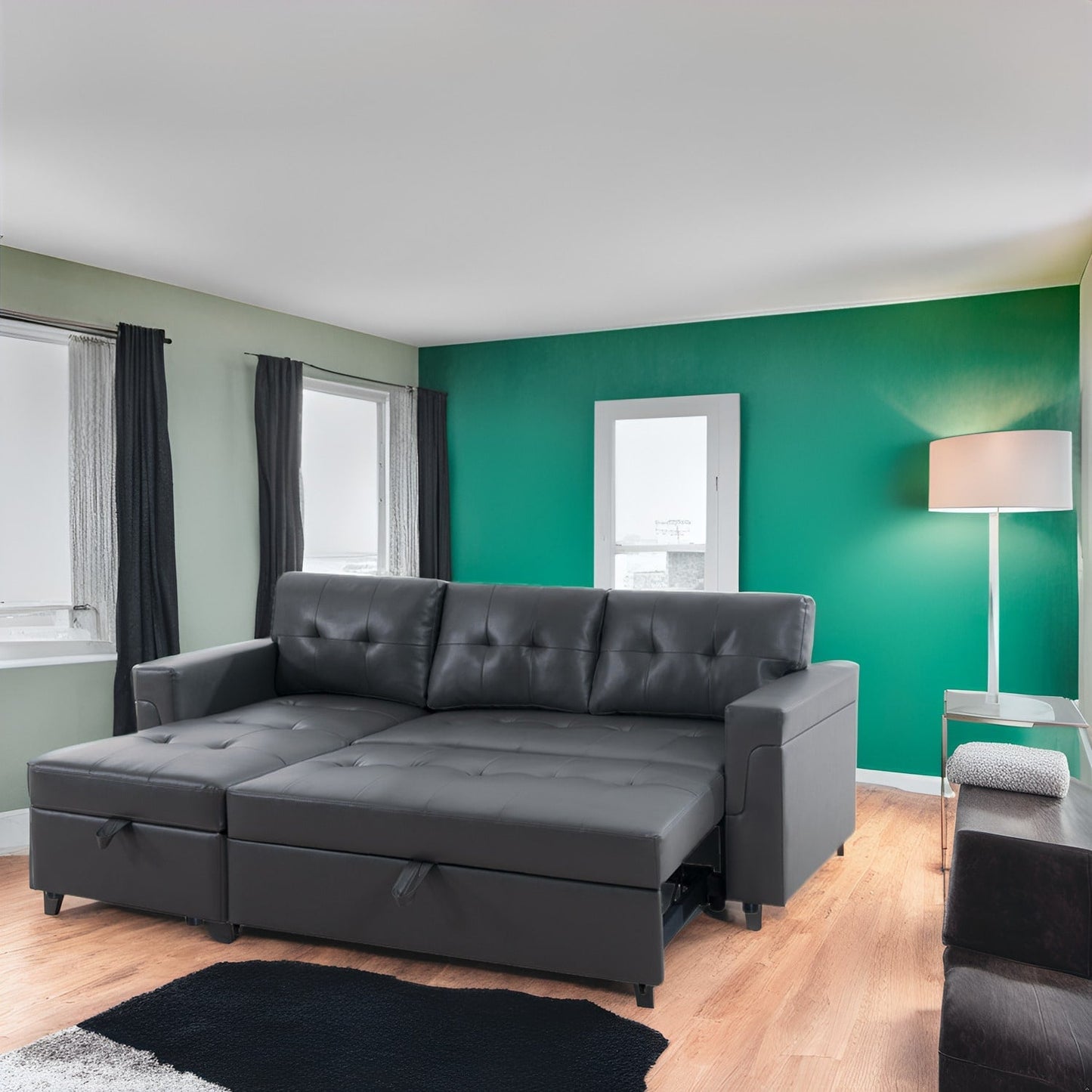 Reversible Sectional Sofa with Pull-Out Sleeper Bed, Hidden Storage Chaise, Durable Legs,