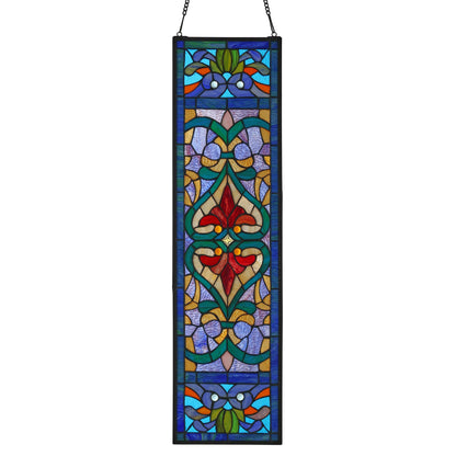 River of Goods Victorian Stained Glass Fleur De Lis Window Panel - 9.5L x 0.25W x 36H