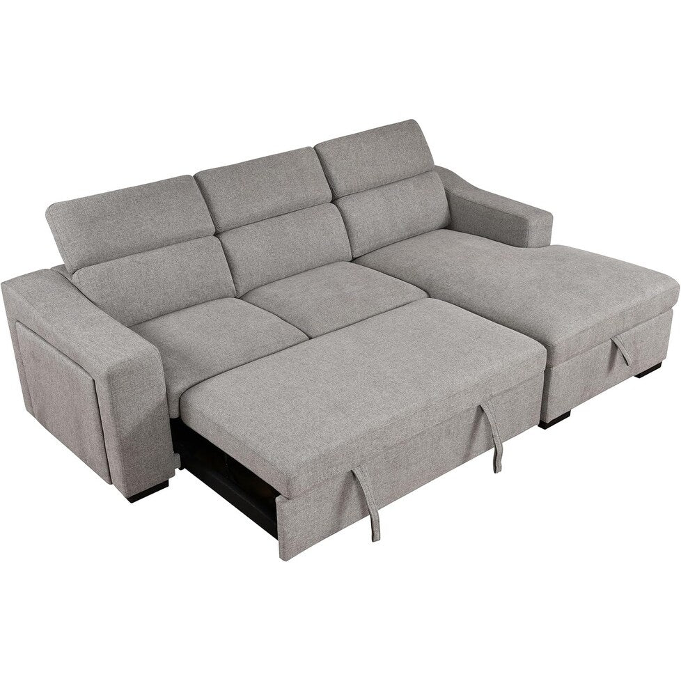 Roomfitters 103 Convertible Sectional Sofa with Storage Chaise, Adjustable Headrests, L-Shaped Sleeper Corner Sofa