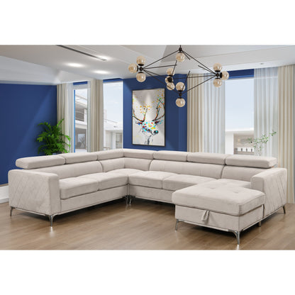 Roomfitters 122 Oversized Sectional Sofa Couch with Chaise Storage, Contemporary U-Shaped 7-Seater Sofa