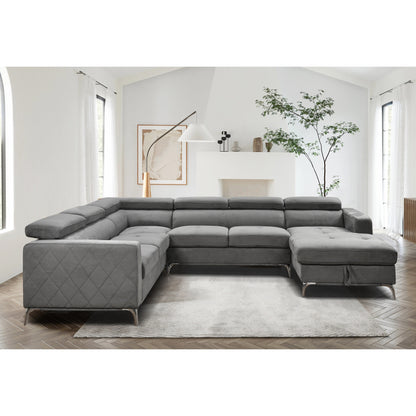 Roomfitters 122 Oversized Sectional Sofa Couch with Chaise Storage, Contemporary U-Shaped 7-Seater Sofa