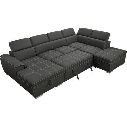 Roomfitters 128 U-Shaped Sectional Couch with Ottomans, Reversible Modular Sofa 7-Seater Couch with Storage Seat, Grey
