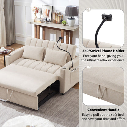 Roomfitters Convertible Loveseat Sofa Bed with USB Ports, Side Pockets, Cup Holders, and Swivel Phone Holder for Living Room