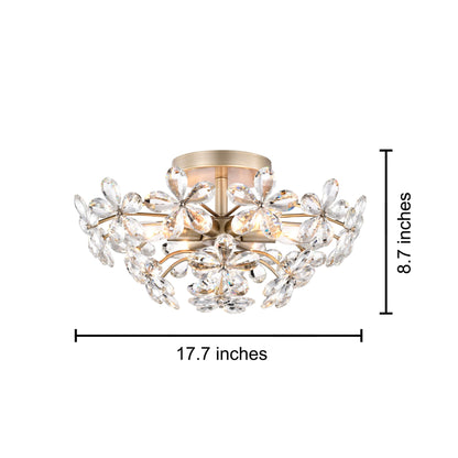 Rosa 6-Light Brushed Silver-ish Champagne Flower Crystal Flush Mount - 17.7 inches in diameter x 8.7 inches H