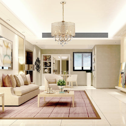 Round Beaded Drum Chandelier with Hanging Crystals