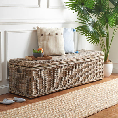 SAFAVIEH Marcelien Grey Natural Rattan Storage Trunk - 63 x 18.1 x 18.7 - 63Wx18Dx19H