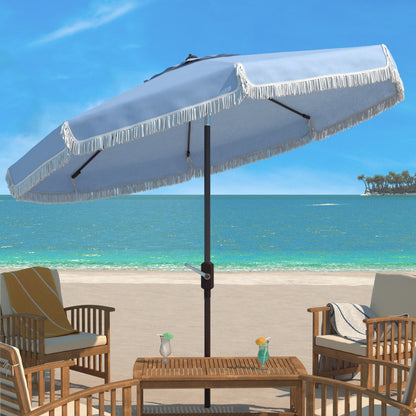 SAFAVIEH Ronette Fringe 9 Ft Crank Outdoor Umbrella