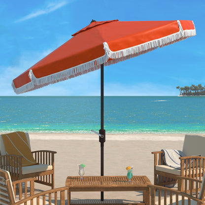 SAFAVIEH Ronette Fringe 9 Ft Crank Outdoor Umbrella