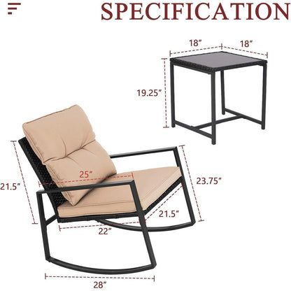 SUNCROWN 3-Piece Black Metal Outdoor Patio Rocking Bistro Set