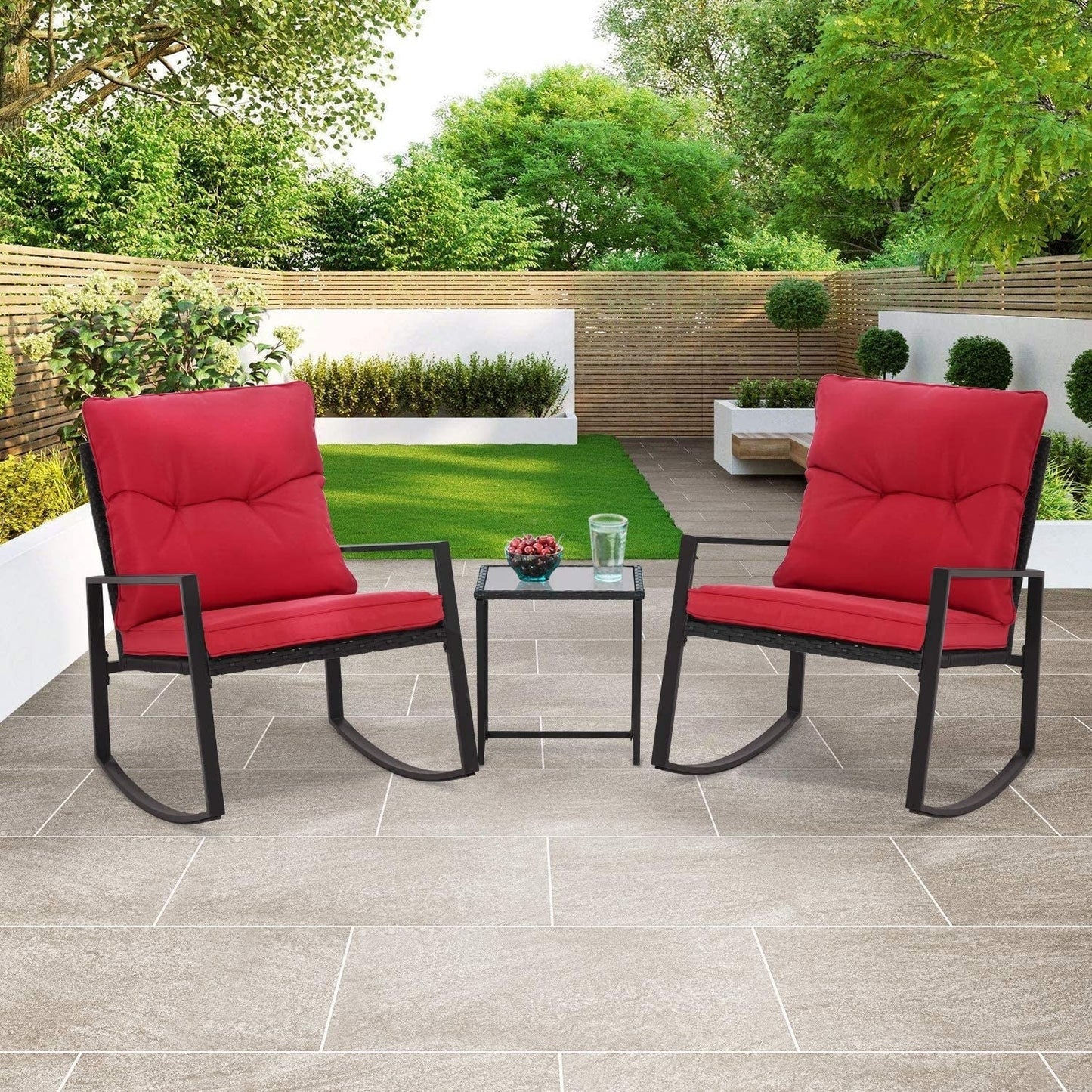 SUNCROWN 3-Piece Black Metal Outdoor Patio Rocking Bistro Set