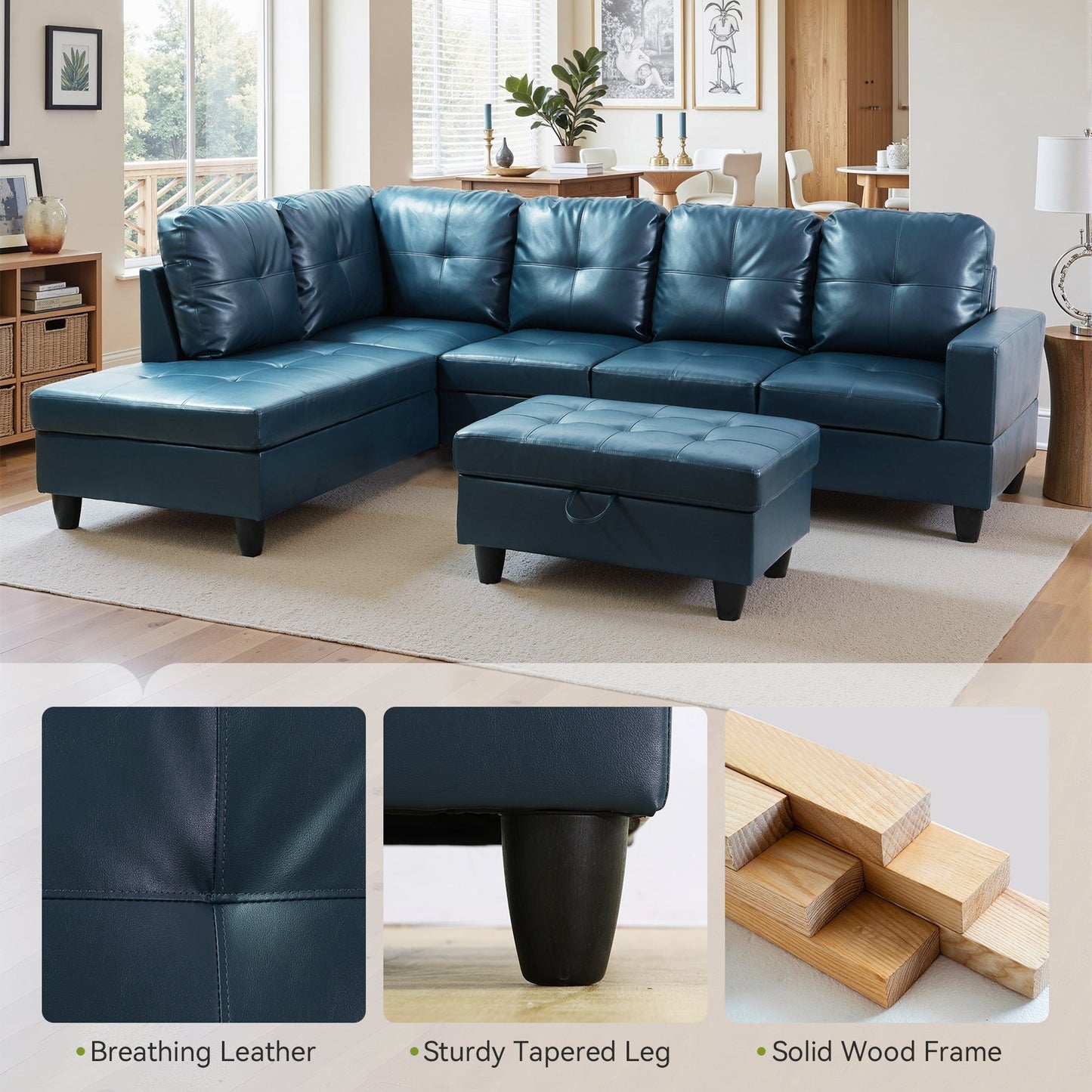 Semi PU Synthetic Leather 3-Piece Couch Living Room Sofa Set