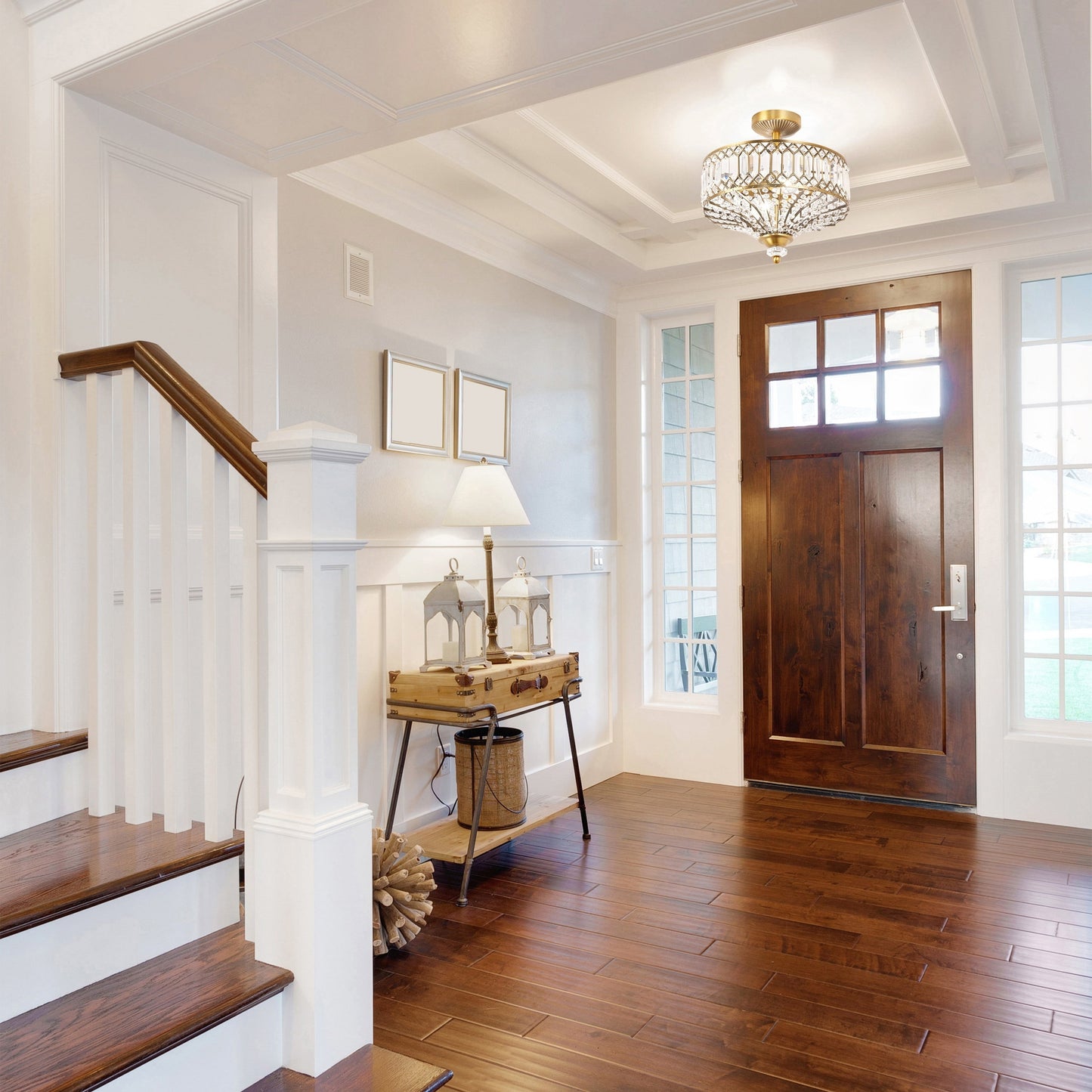 Silver Orchid Furey Bronze/Gold Tiered Glass Semi-flush Lighting Fixture - 14.75L x 14.75W x 15.25H