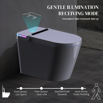 Smart Toilet, One Piece Bidet Toilet for Bathrooms,Modern Elongated Toilet with Warm Water,Dual Auto Flush,Foot Sensor Operation
