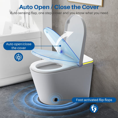Smart Toilet, One Piece Bidet Toilet for Bathrooms,Modern Elongated Toilet with Warm Water,Dual Auto Flush,Foot Sensor Operation