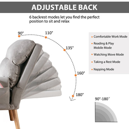 Soft Fabric Casual Living Room Armchair With Adjustable Backrest And Legs Stool