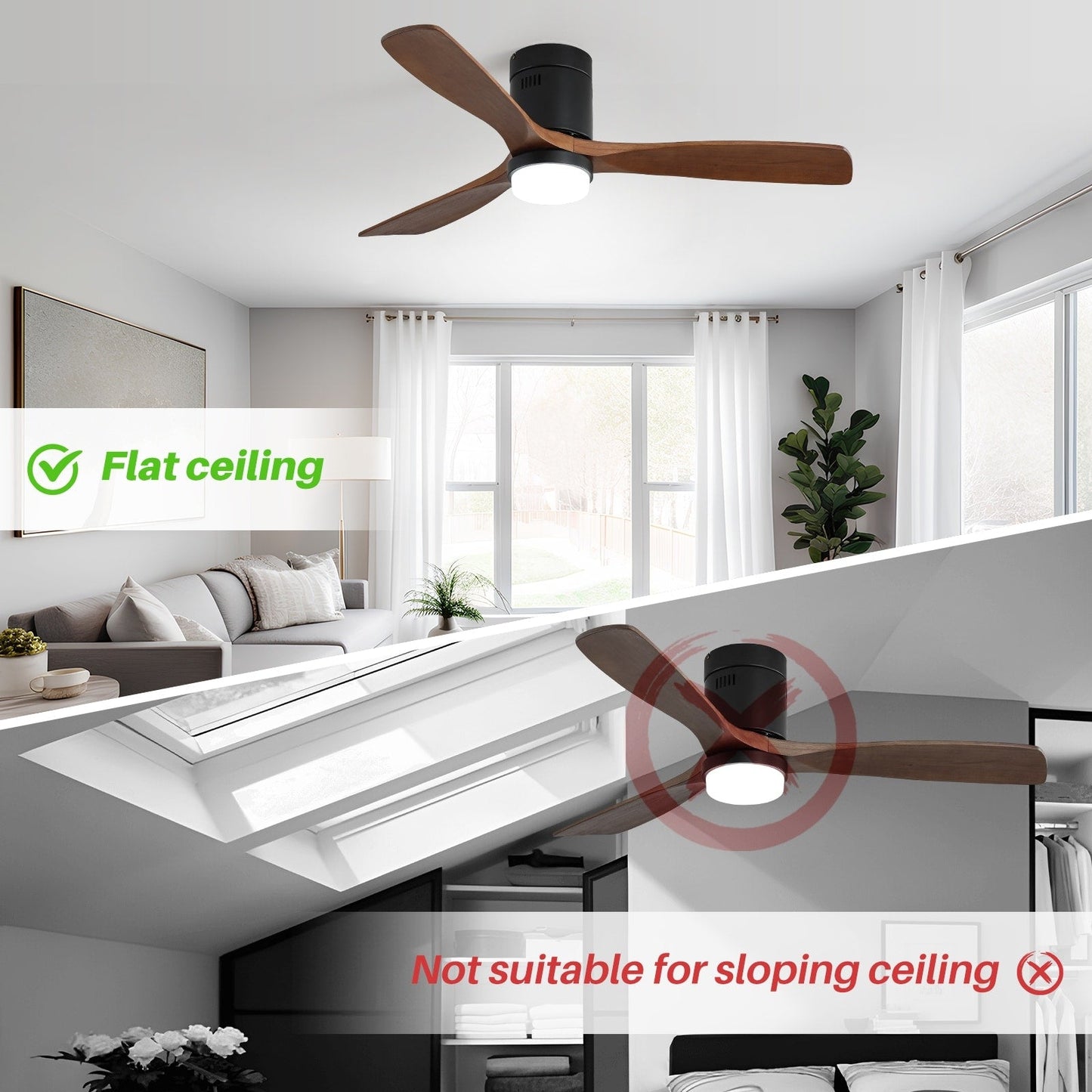 Sofucor 52 Inch Flush Mount Ceiling Fan with Remote, Reversible Motor,Integrated Light Optional