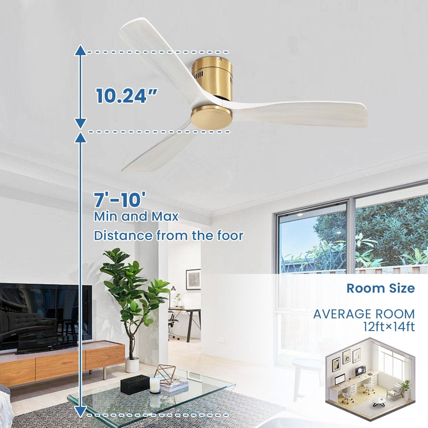 Sofucor 52 Inch Flush Mount Ceiling Fan with Remote, Reversible Motor,Integrated Light Optional
