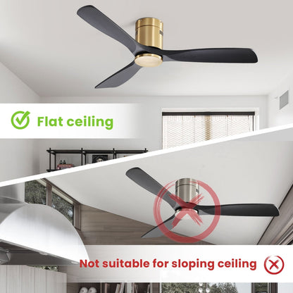 Sofucor 52 Inch Flush Mount Ceiling Fan with Remote, Reversible Motor,Integrated Light Optional