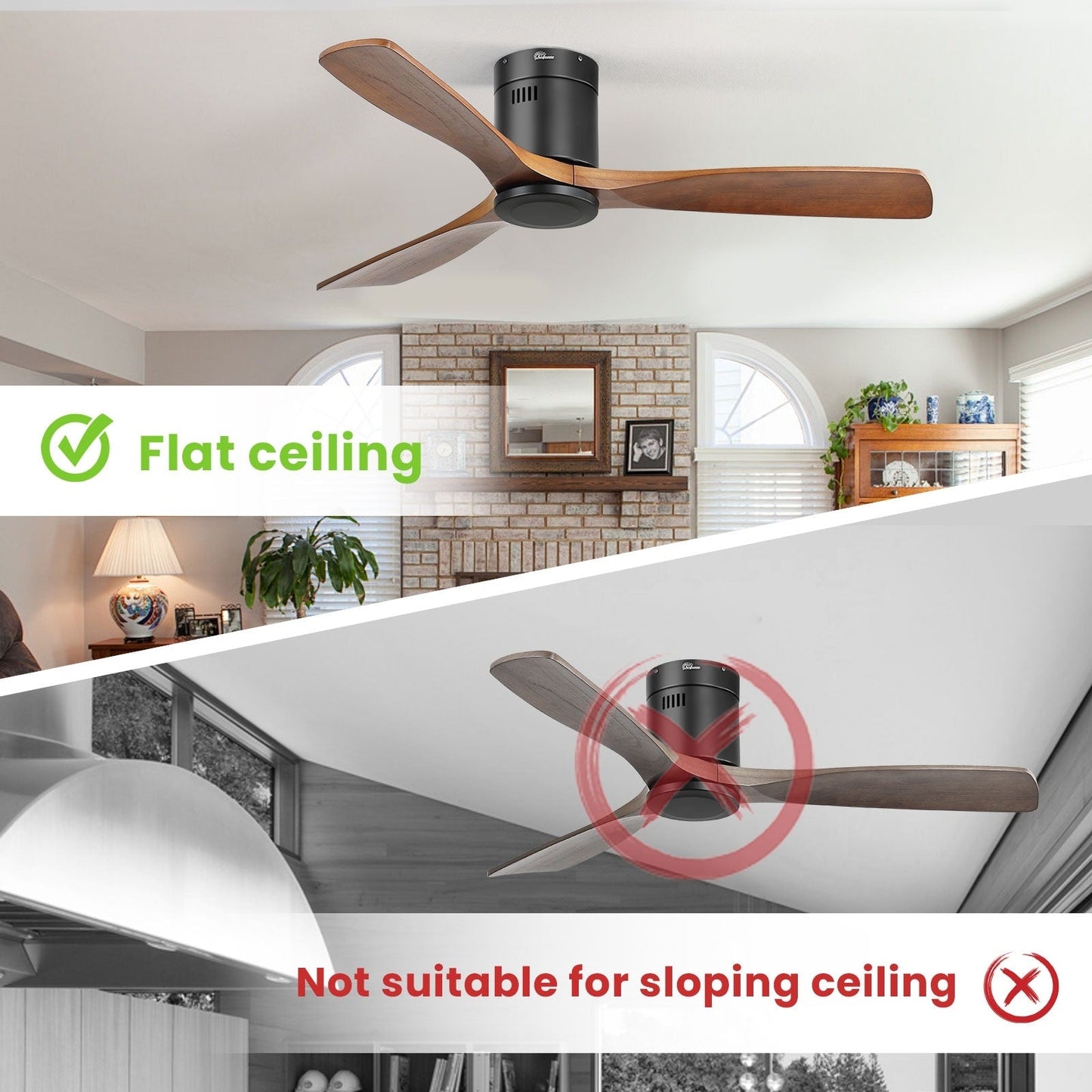 Sofucor 52 Inch Flush Mount Ceiling Fan with Remote, Reversible Motor,Integrated Light Optional