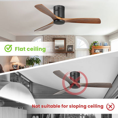 Sofucor 52 Inch Flush Mount Ceiling Fan with Remote, Reversible Motor,Integrated Light Optional