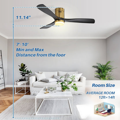 Sofucor 52 Inch Flush Mount Ceiling Fan with Remote, Reversible Motor,Integrated Light Optional