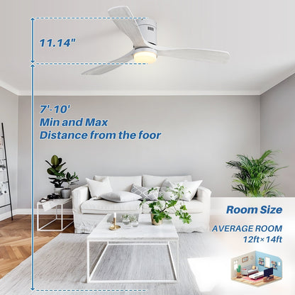 Sofucor 52 Inch Flush Mount Ceiling Fan with Remote, Reversible Motor,Integrated Light Optional