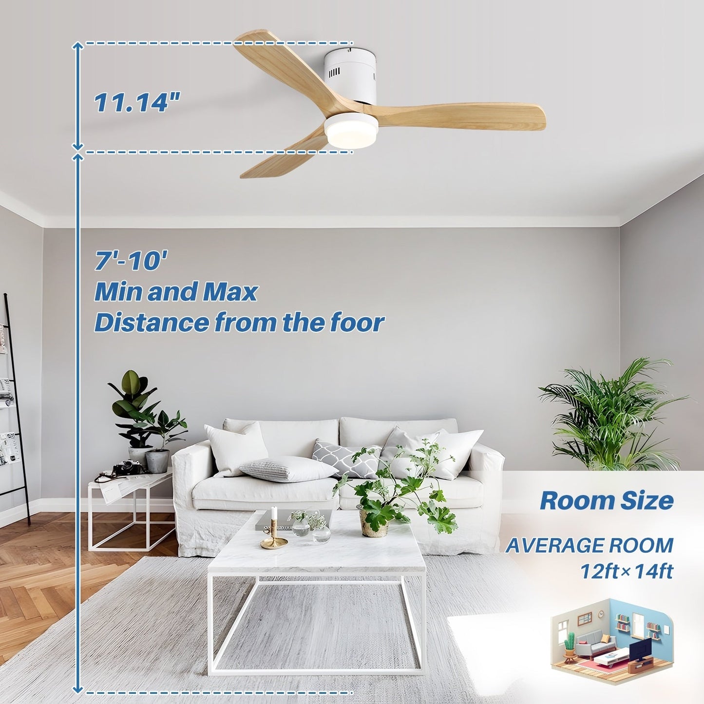 Sofucor 52 Inch Flush Mount Ceiling Fan with Remote, Reversible Motor,Integrated Light Optional