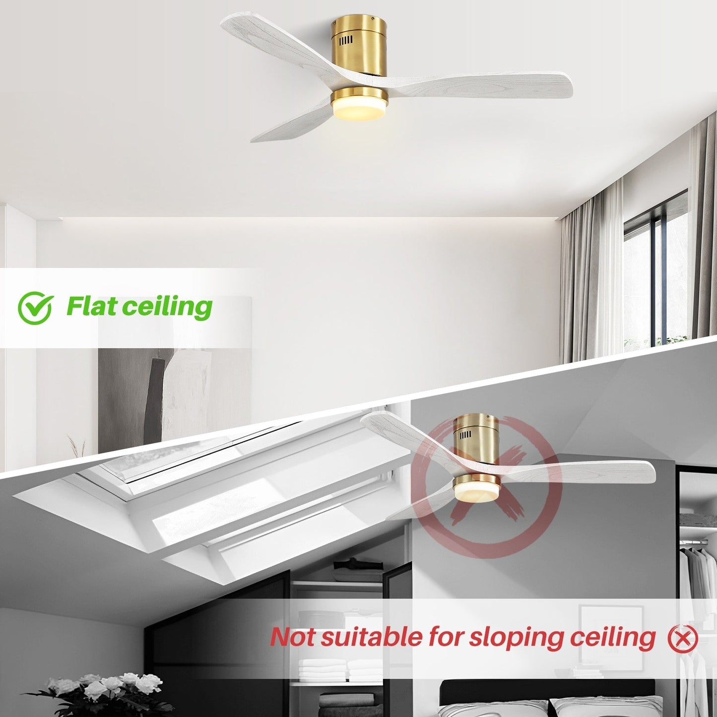 Sofucor 52 Inch Flush Mount Ceiling Fan with Remote, Reversible Motor,Integrated Light Optional
