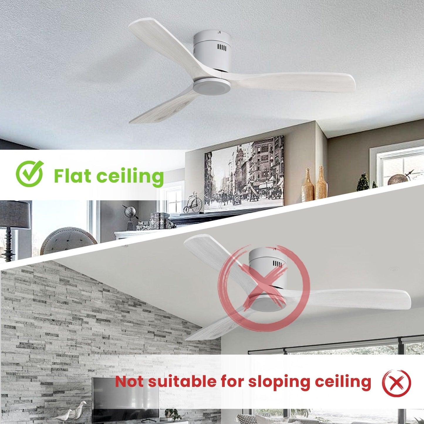 Sofucor 52 Inch Flush Mount Ceiling Fan with Remote, Reversible Motor,Integrated Light Optional