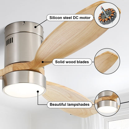 Sofucor 52 Inch Flush Mount Ceiling Fan with Remote, Reversible Motor,Integrated Light Optional
