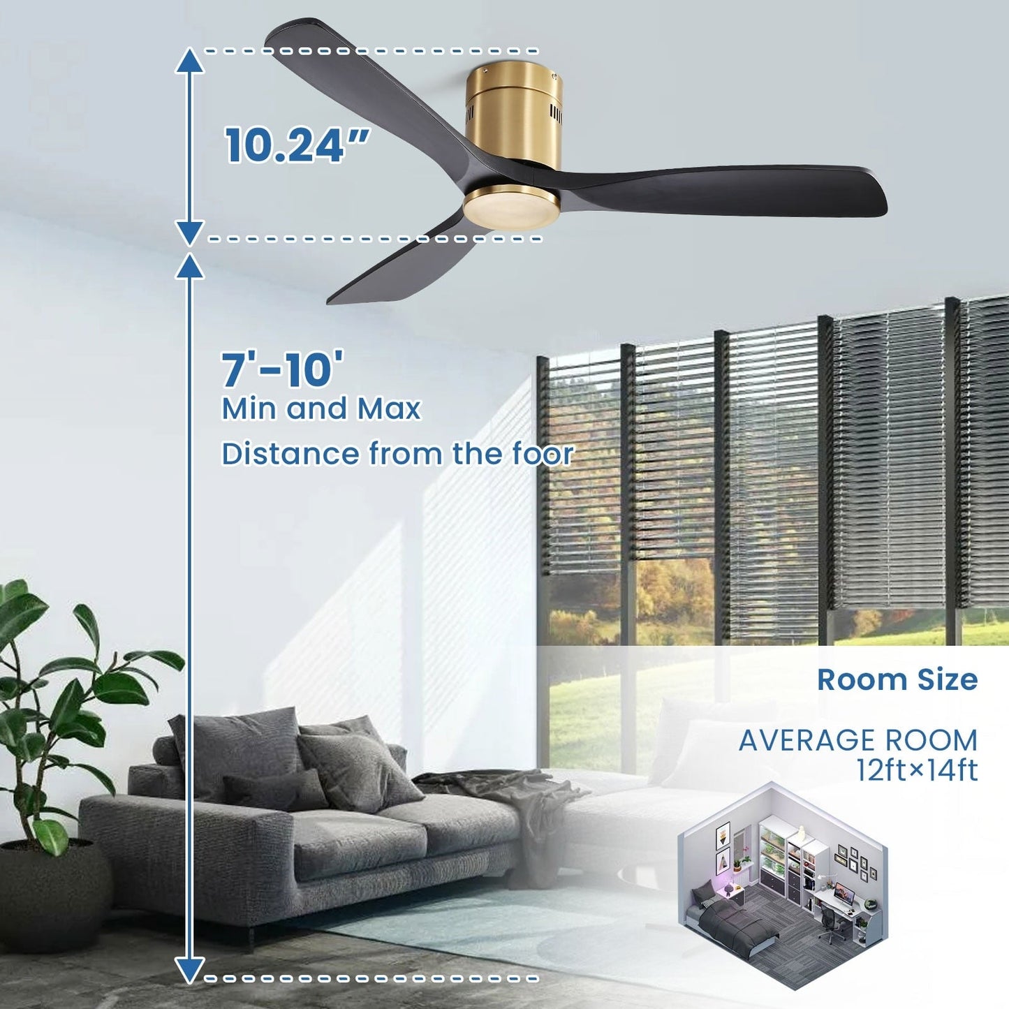 Sofucor 52 Inch Flush Mount Ceiling Fan with Remote, Reversible Motor,Integrated Light Optional