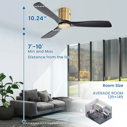 Sofucor 52 Inch Flush Mount Ceiling Fan with Remote, Reversible Motor,Integrated Light Optional