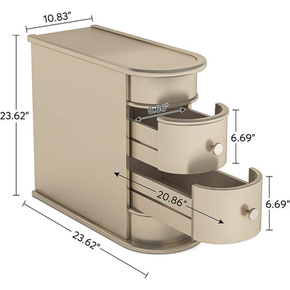 Solid Wood Chairside End Table, Two-Drawer Narrow Side Table Slim