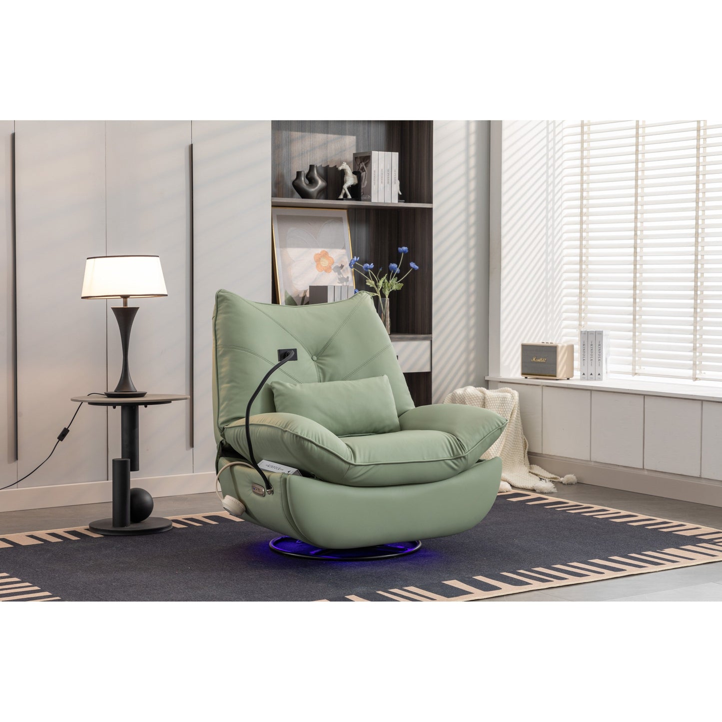 Swivel Glider Power Recliner with Bluetooth Speakers, Phone Holder, USB and Type-C Charging Ports, Hidden Arm Storage