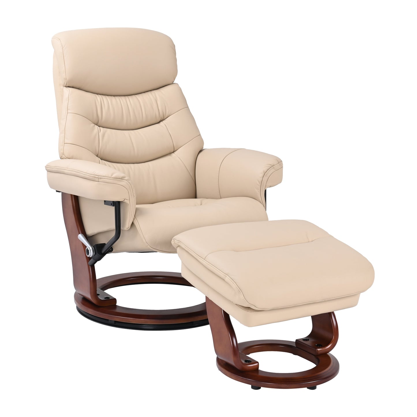 Leather Swivel Recliner with Matching Storage Ottoman
