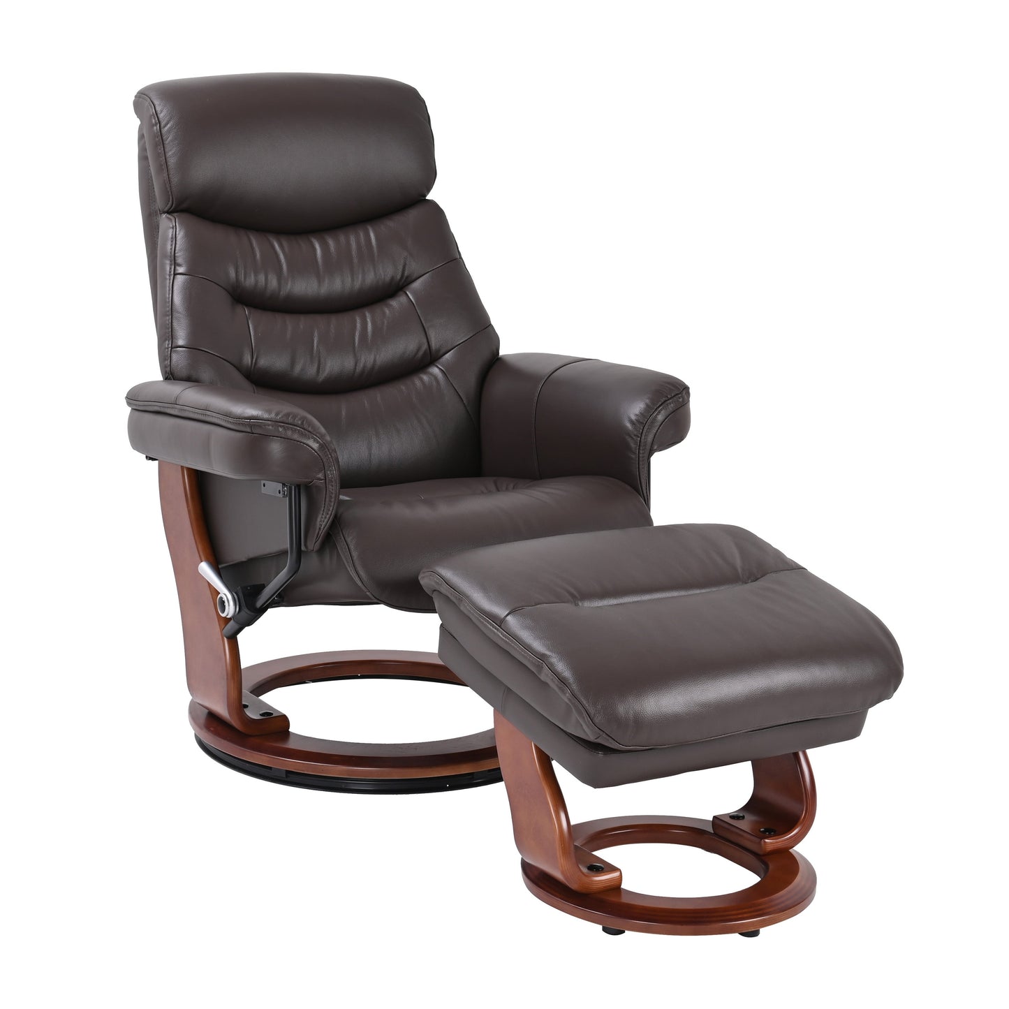 Leather Swivel Recliner with Matching Storage Ottoman