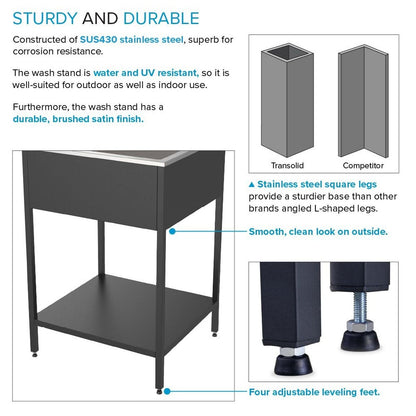 Transolid EWS-2422S 24-in W x 22-in D x 35-in H Stainless Steel Laundry Sink and Wash Stand - 24-in x 22-in