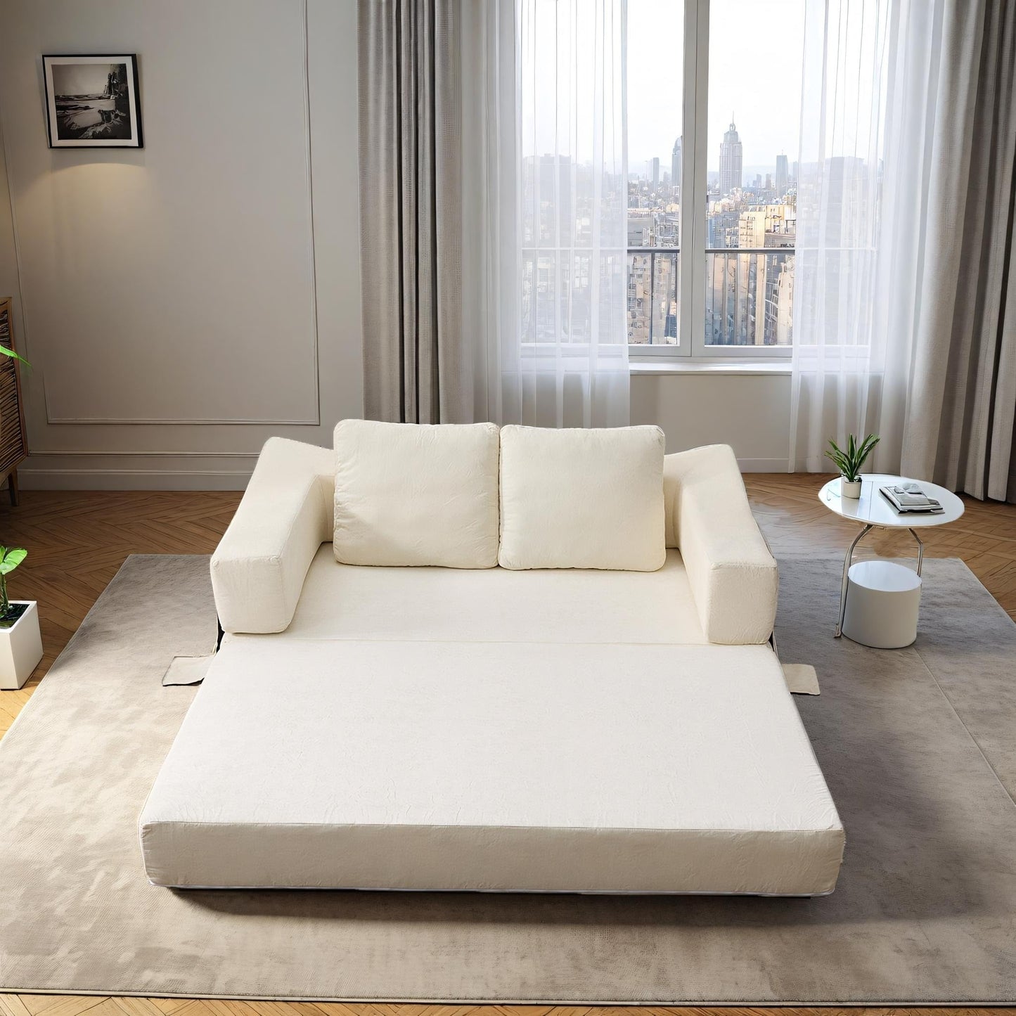 70.87 Upholstered Convertible Sleeper Sofa, Convertible Chair Floor Couch Comfy Sofa for Living Room, Bedroom, Chenille Fabric