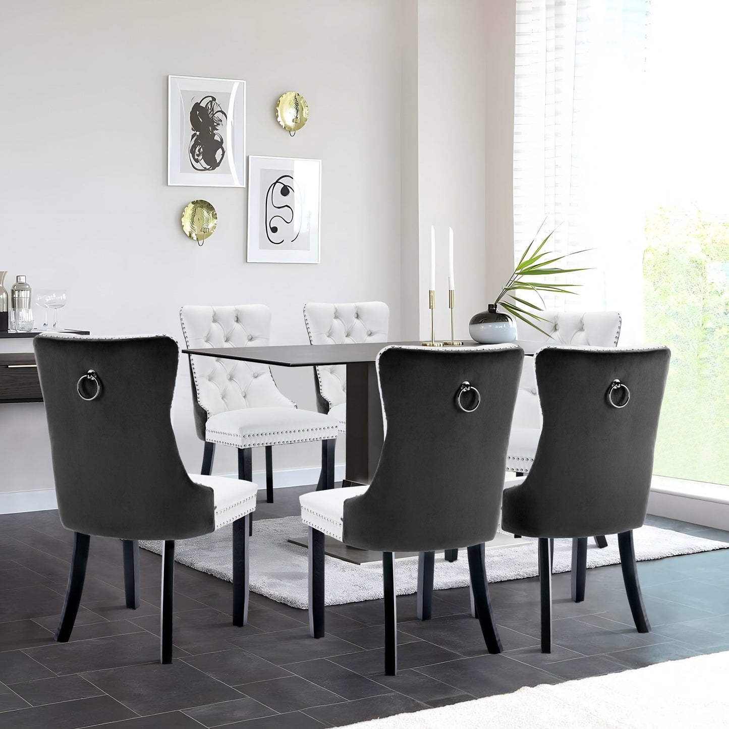 Upholstered Tufted Velvet Dining Chair with Solid Wood Legs Set of 6