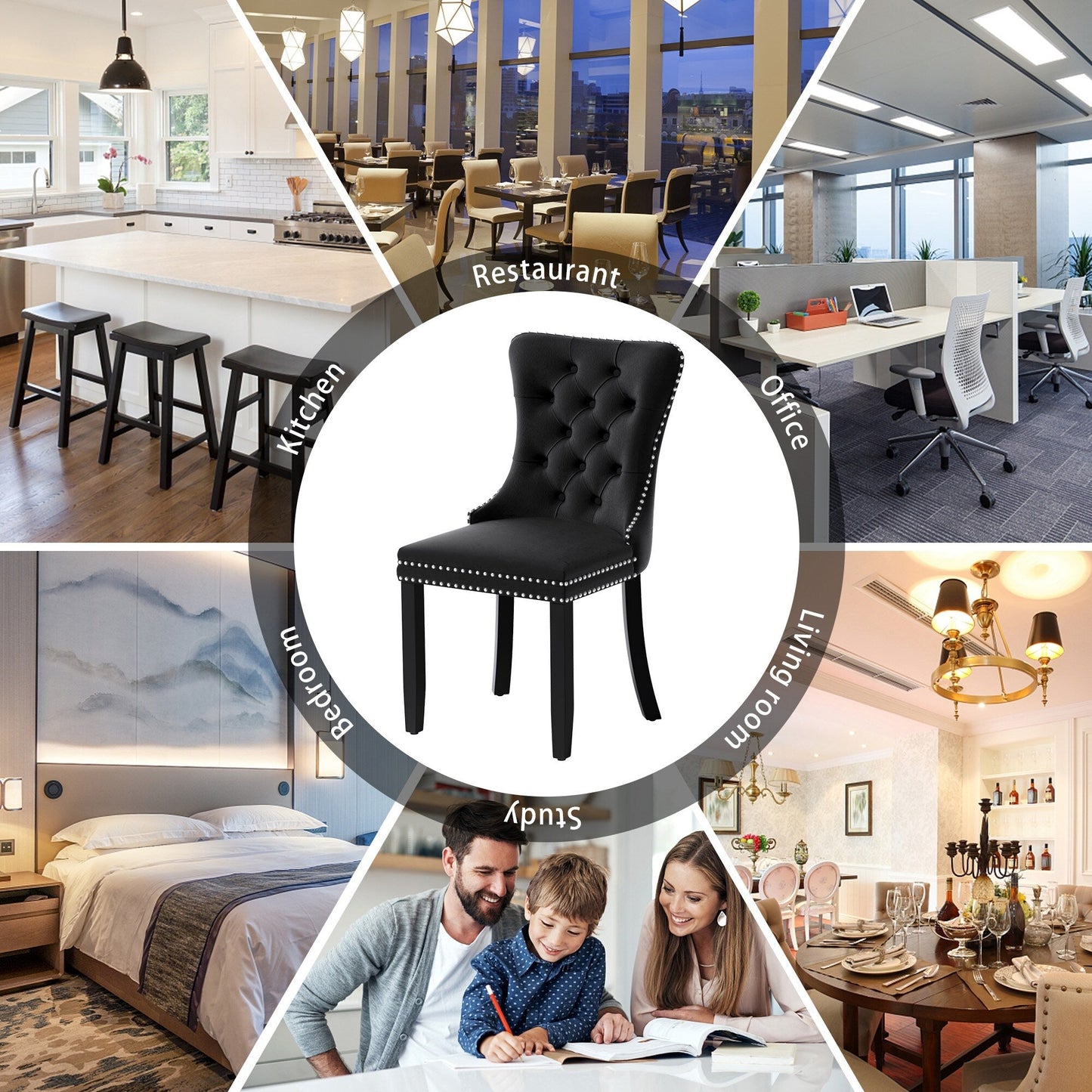 Upholstered Tufted Velvet Dining Chair with Solid Wood Legs Set of 6