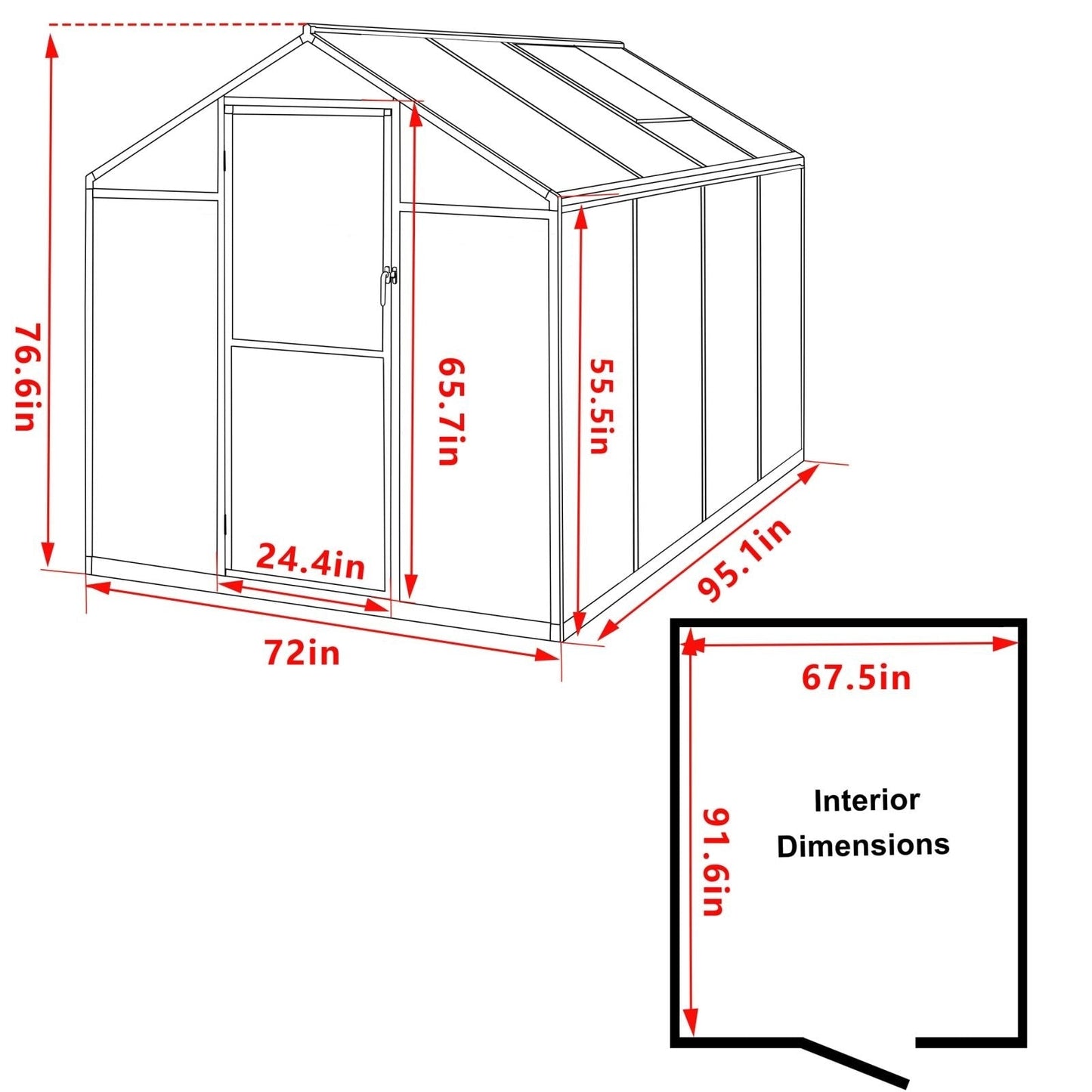 VEIKOUS Aluminum Walk-In Garden Greenhouse Kit with Adjustable Roof Vent and Lockable Door Grey