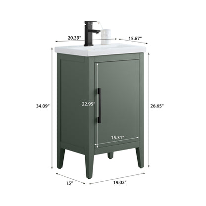 Vanity Art 20 or 24 or 30 Single Sink Bathroom Vanity Cabinet with Ceramic Top
