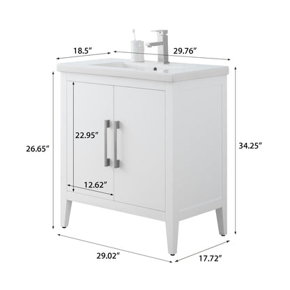 Vanity Art 20 or 24 or 30 Single Sink Bathroom Vanity Cabinet with Ceramic Top