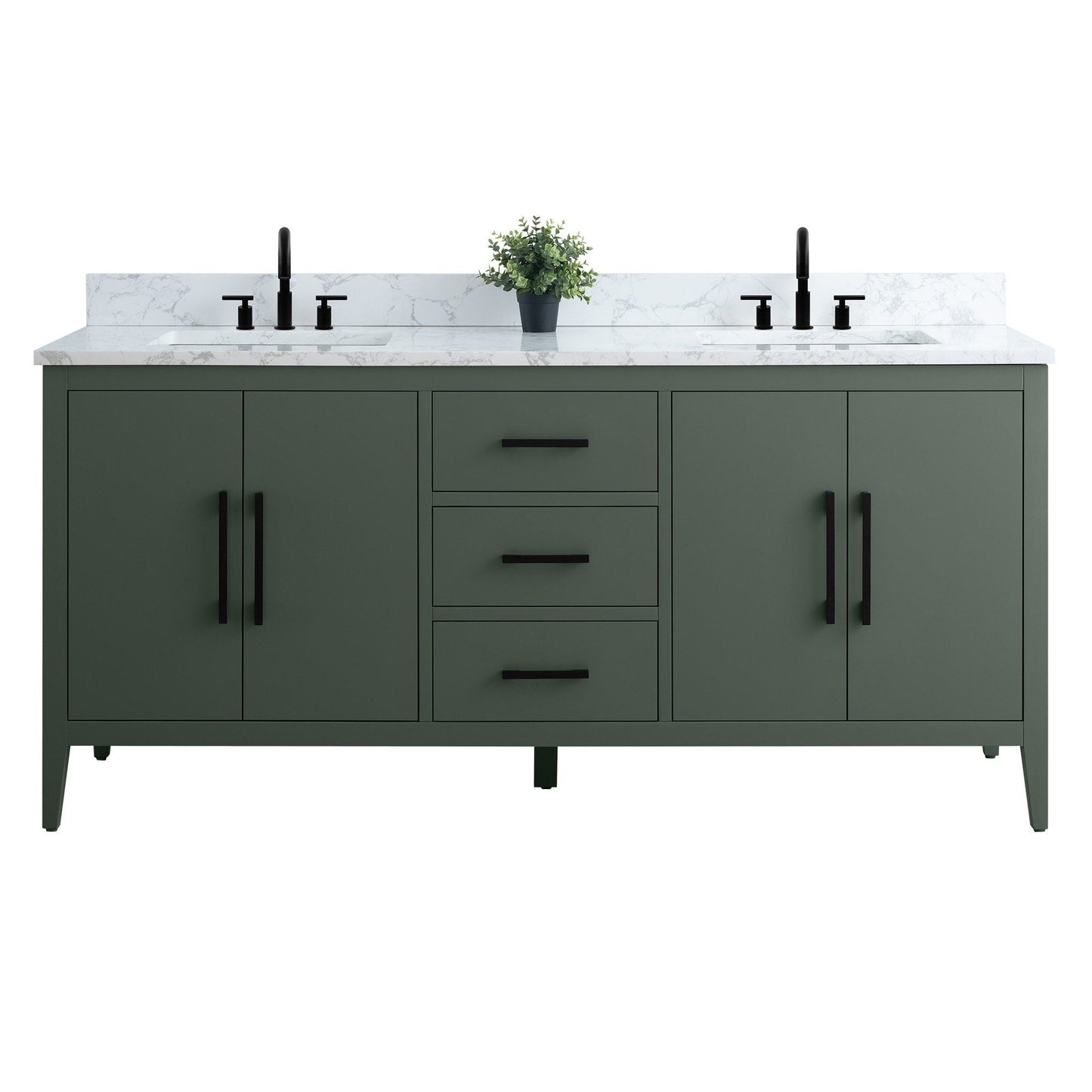 Vanity Art 72 Double Sink Bathroom Vanity Cabinet with Engineered Marble Top